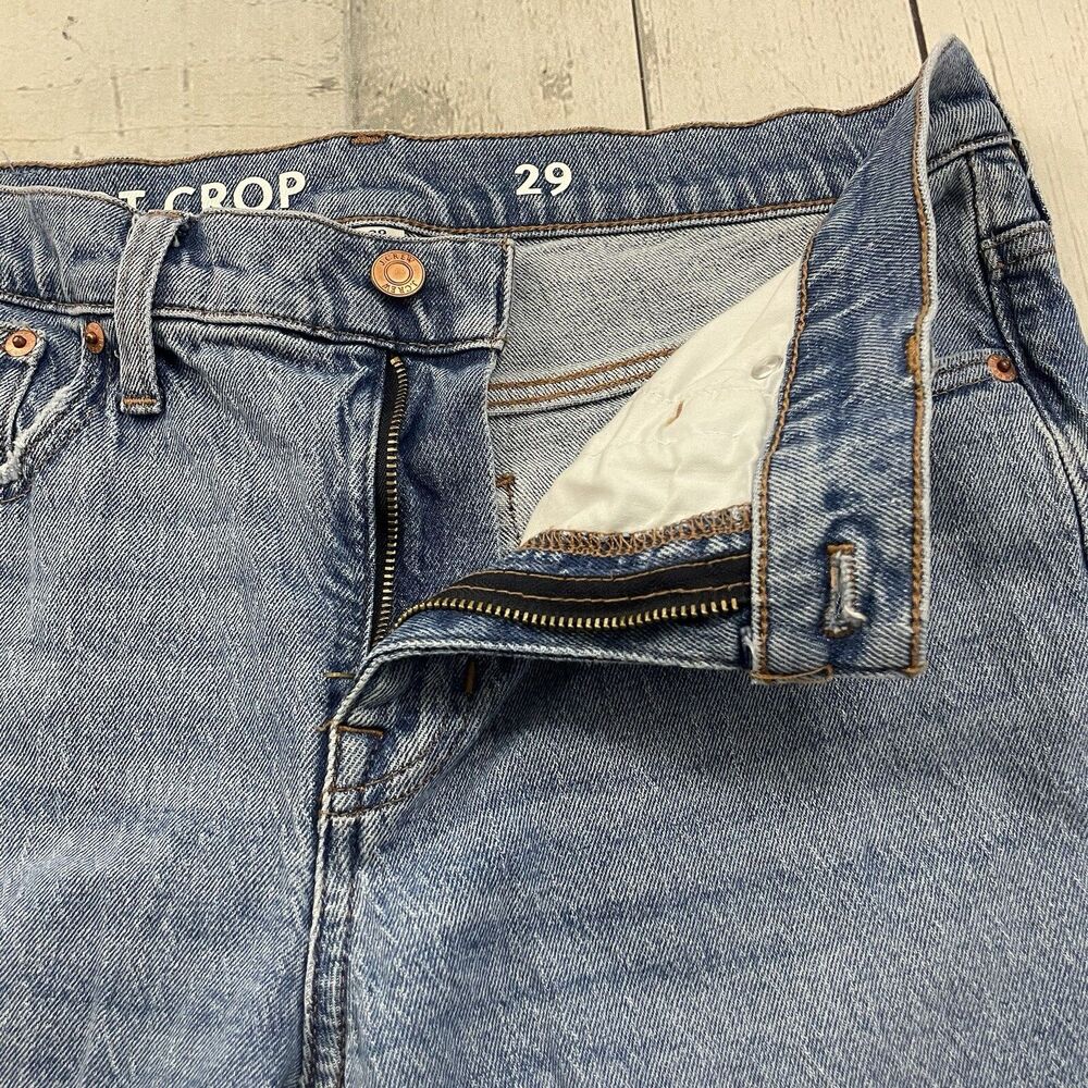 J. Crew Women's Size 29 Blue 9" Demi Boot Crop Light Wash Distressed Denim Jeans - Picture 3 of 8